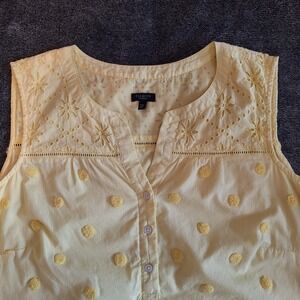 Talbots‎ Sleeveless Eyelet Swiss Dot Blouse Womans 1X Petite Yellow Boho Prarie
